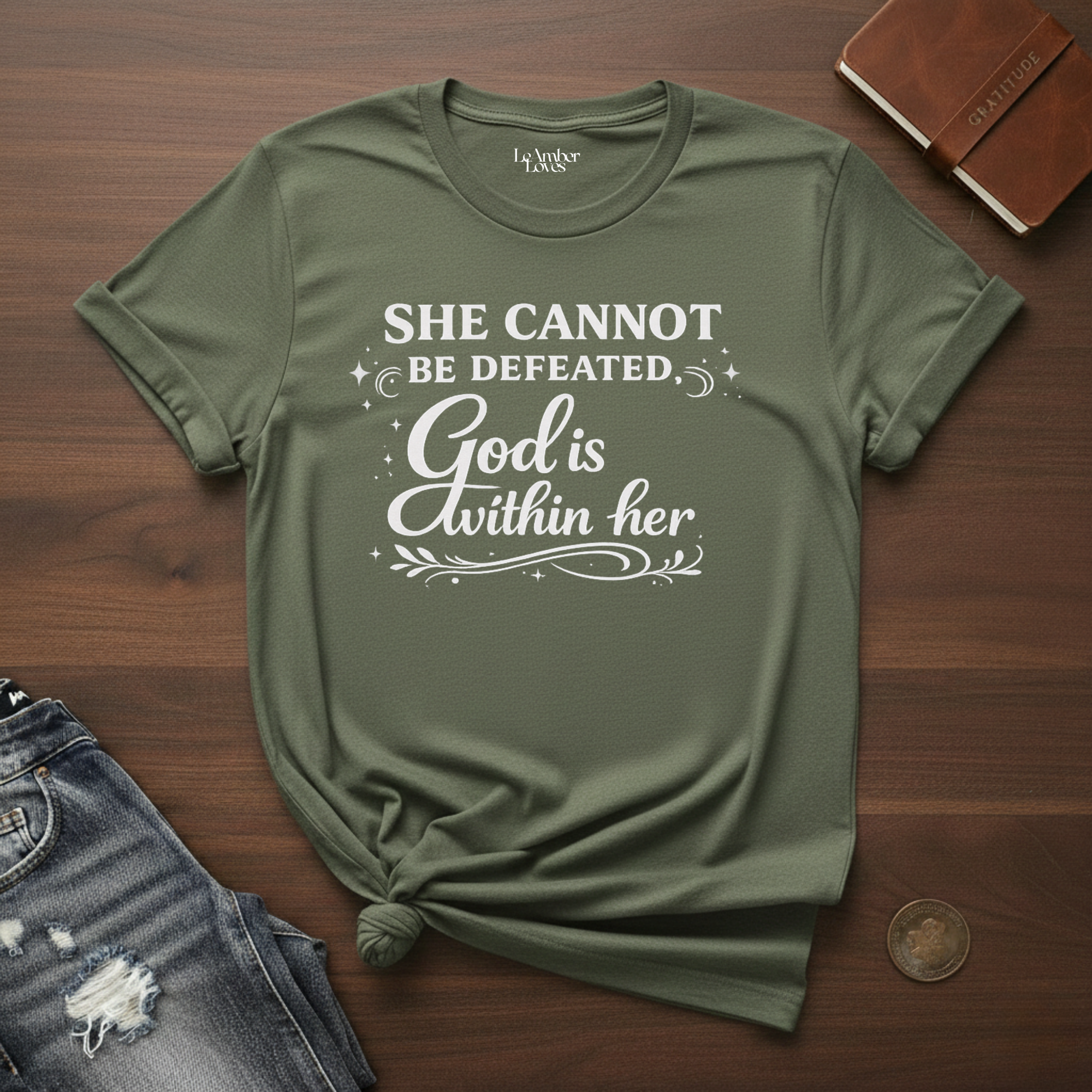 She Cannot Be Defeated God Is Within Her-T-Shirt